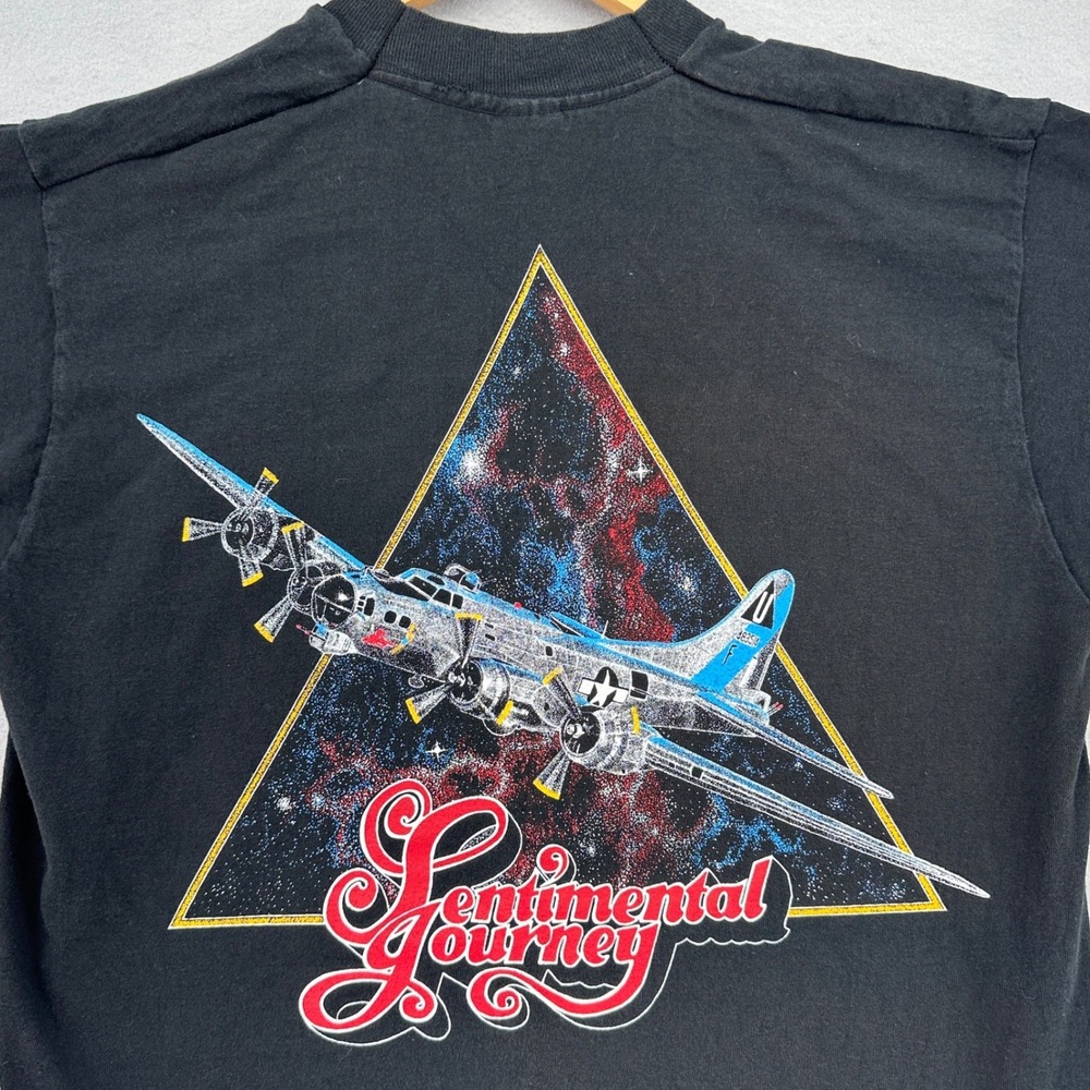 VTG Sentimental Journey B-17 Bomber Single Stitch Made In USA T-Shirt Black L